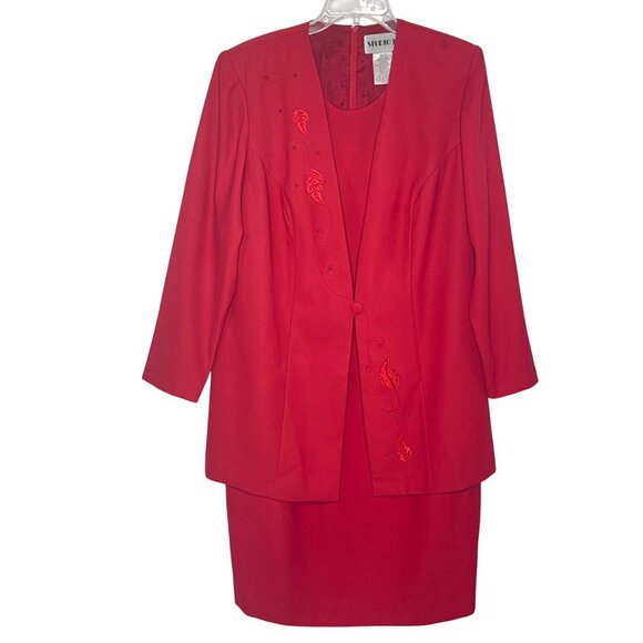 Studio I Vintage Women's 14W Jacket Dress Red / Red Embroidered, Beads - Picture 1 of 14
